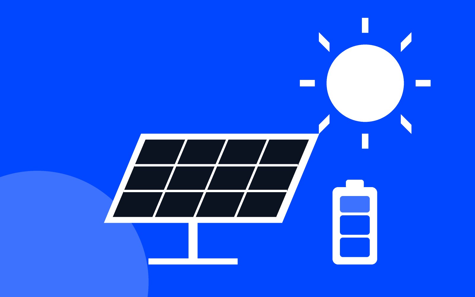 Illustrazione: pannello fotovoltaico sotto il sole e batteria di accumulo